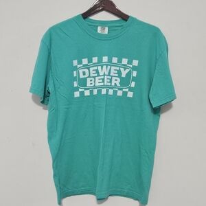 Dewey Beer Size L Comfort Colors White on Teal Green Logo Cotton Unisex Short-sl